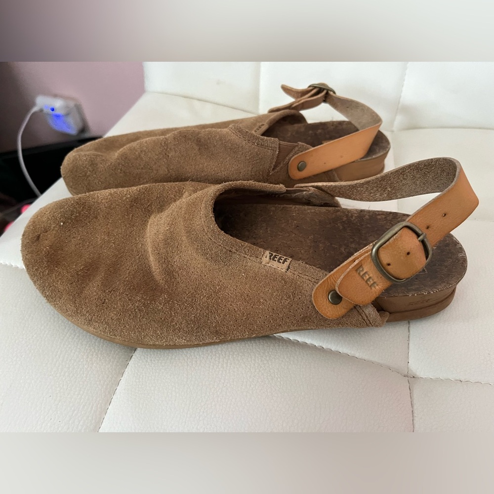 Reef Tan Suede Slip-On Sandals